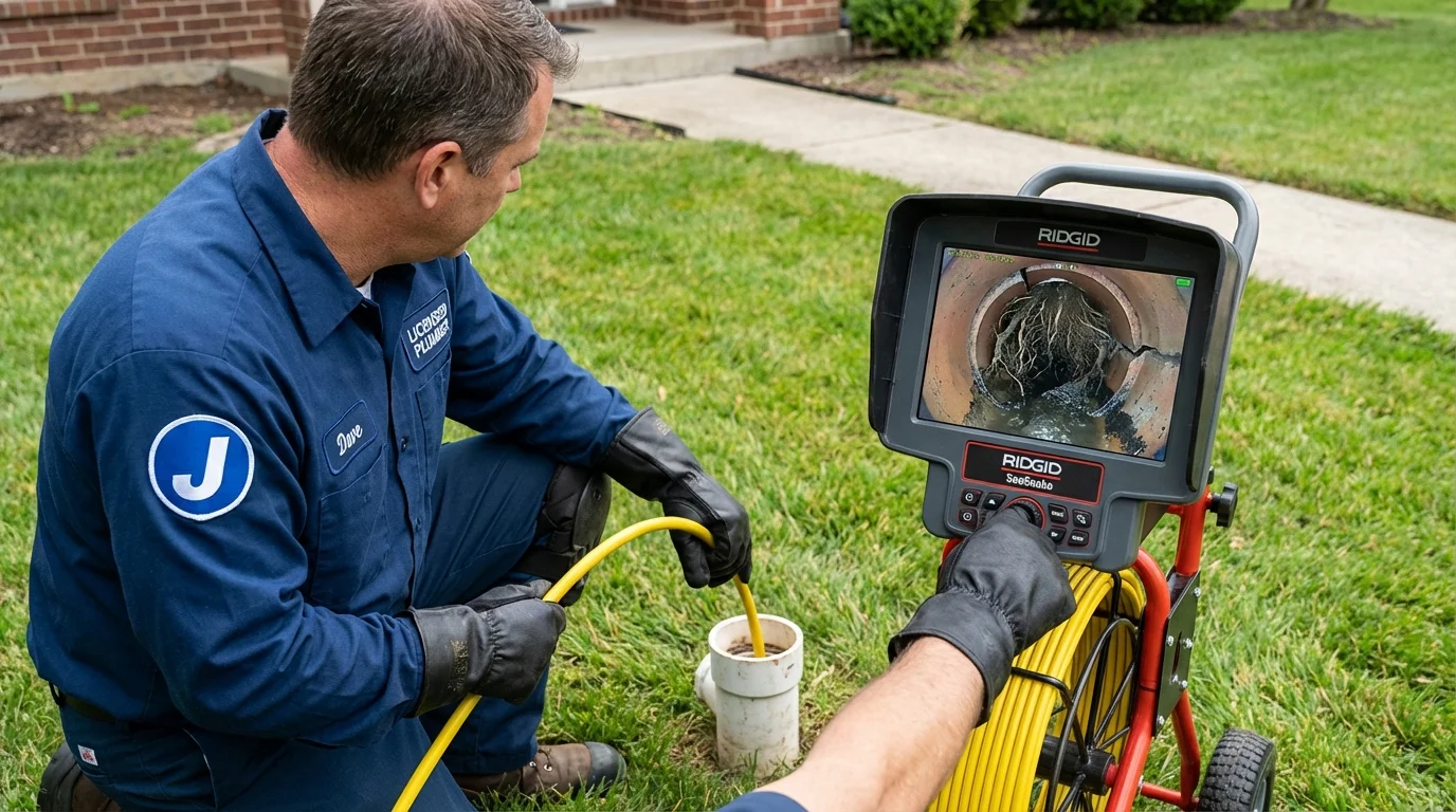 Sewer camera inspection being performed by Johns Plumbing LLC in Paris