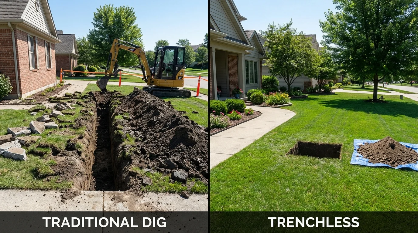 Trenchless sewer repair with minimal yard damage versus traditional excavation in Paris, KY